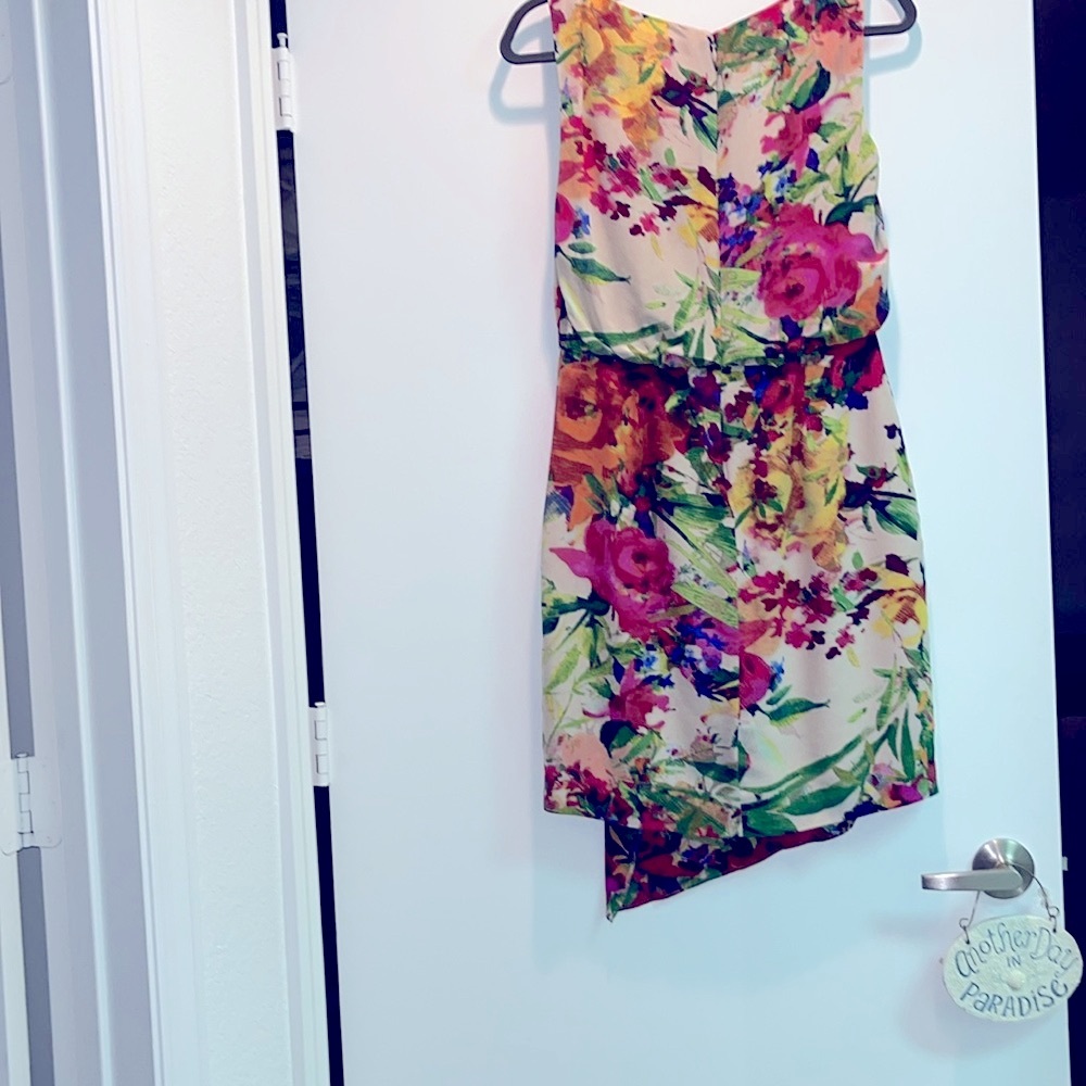 Suzi Chin For Maggie Silk Asymmetrical Sleeveless Dress Size 6 Vibrant Colors - Picture 4 of 13